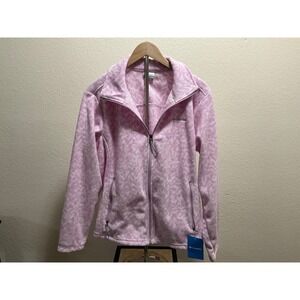 Columbia Pink White Geometric Print Fleece Jacket Women's XL Zip Up
